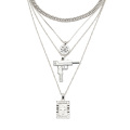 Fashion exaggerated necklace with multi-element cross and anti-war multi-layer clavicle necklace